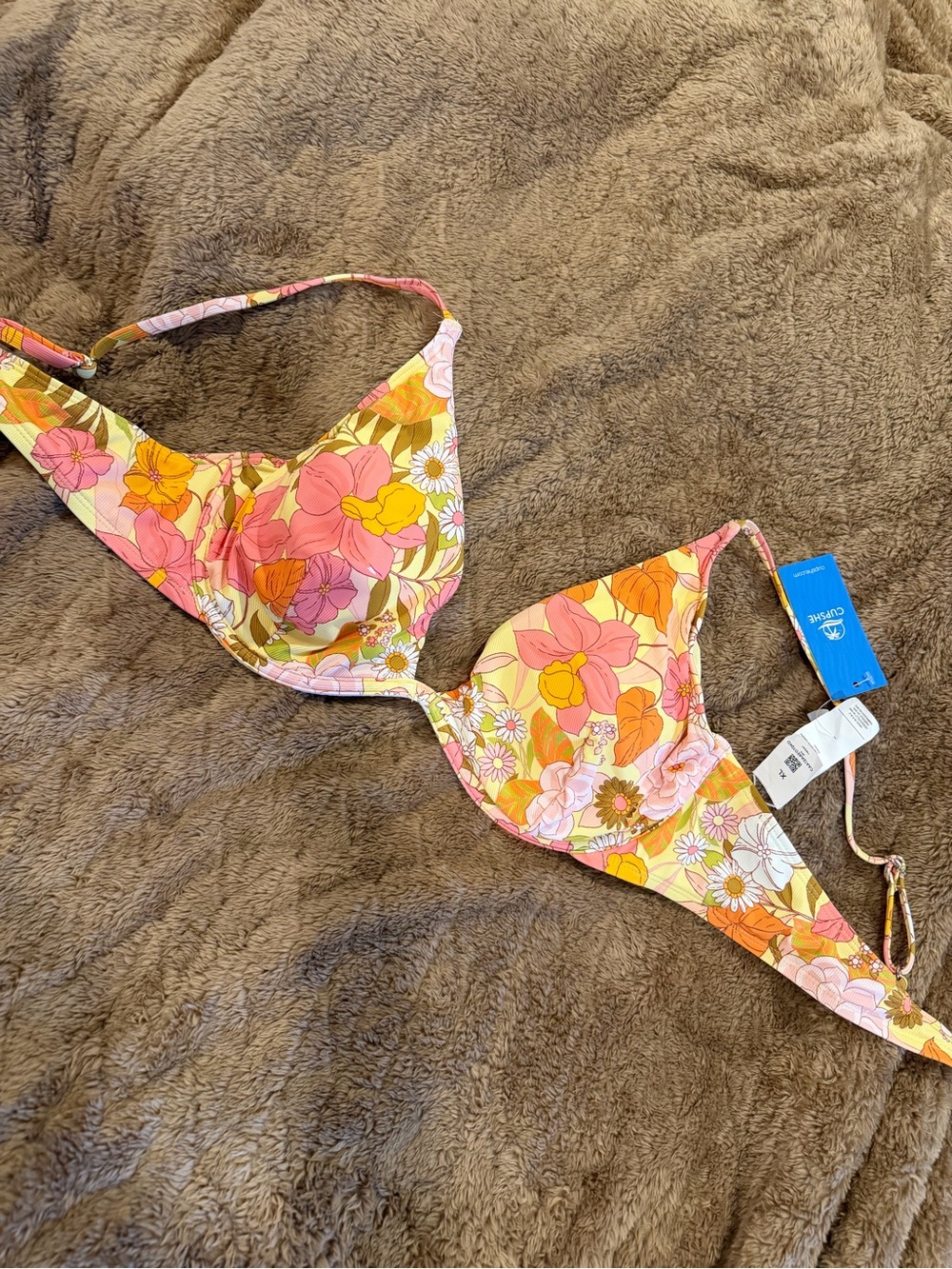 Cupshe Pink, Orange & Yellow Floral Bikini Top